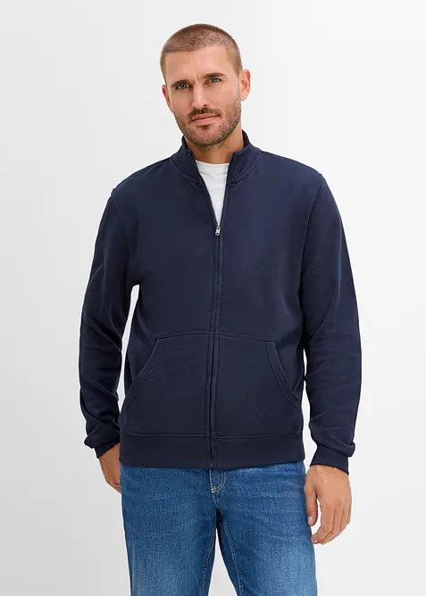 Sweatjacke mit Stehkragen in blau von vorne (im Anschnitt) - bonprix