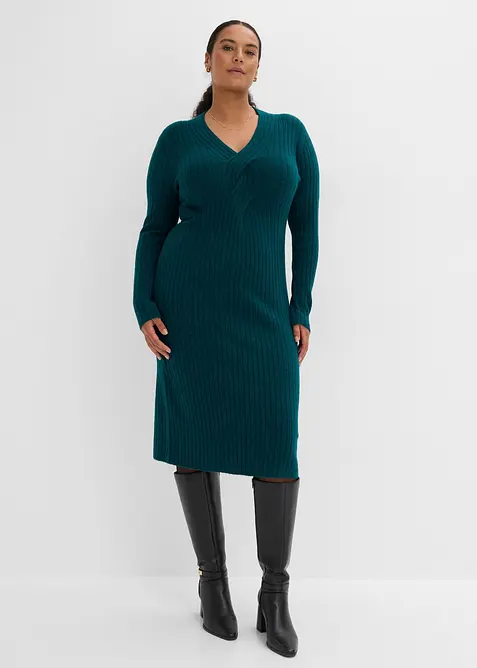 Strickkleid mit Wollanteil in petrol von vorne (Totalaufnahme) - bonprix
