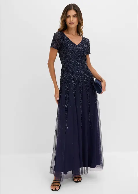 Kleid mit Pailletten in blau im Look von vorne (Totalaufnahme) - bonprix