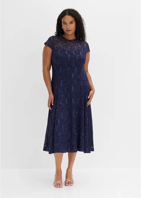 Spitzenkleid in blau von vorne (Totalaufnahme) - bonprix