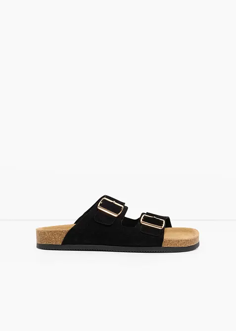 Pantoletten aus Veloursleder in schwarz - bonprix