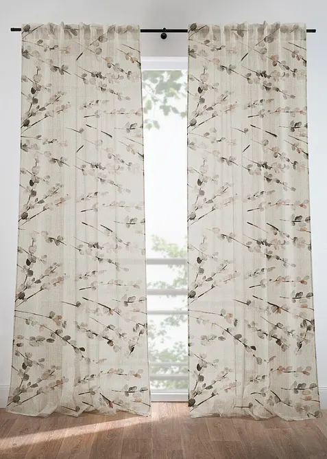 Blickdichter Vorhang mit samtiger Oberfläche und Glanzdruck (1er Pack) in beige - bonprix