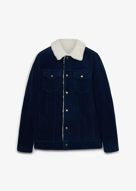 Cord-Winterjacke mit Teddyfutter in blau von vorne - bonprix