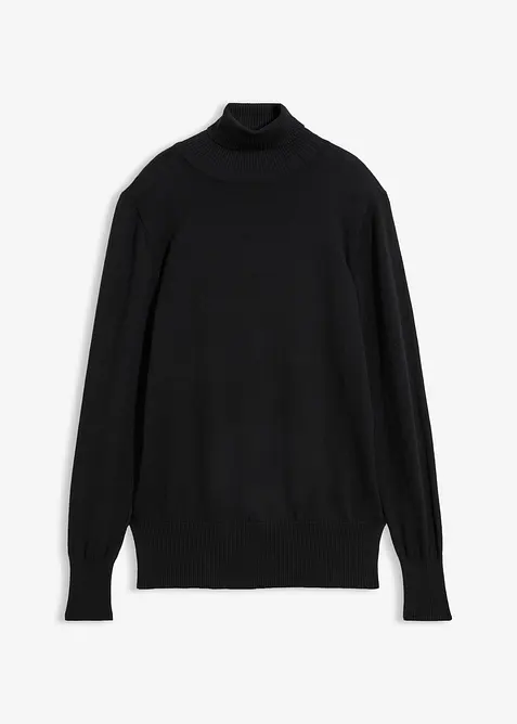 Feinstrick-Rollkragenpullover in schwarz von vorne - bonprix