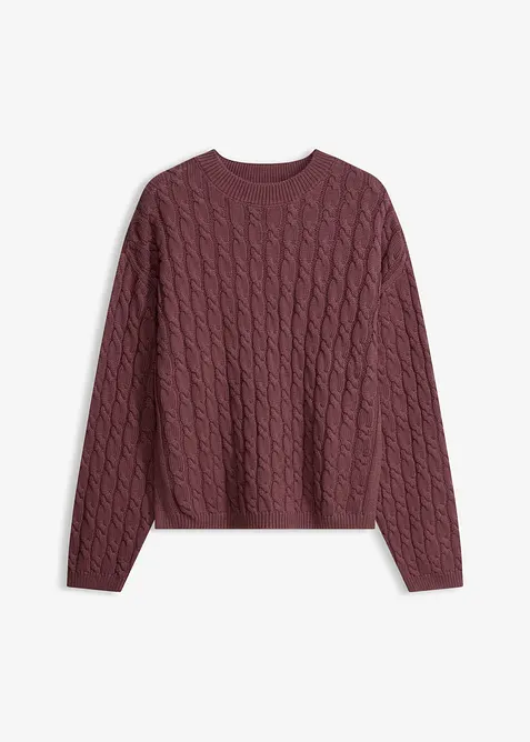 Pullover mit Zopfmuster in lila von vorne - bonprix