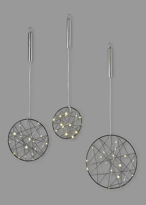 LED-Hängedeko Ringe mit Sternen Design (3-tlg. Set) in schwarz von vorne - bonprix