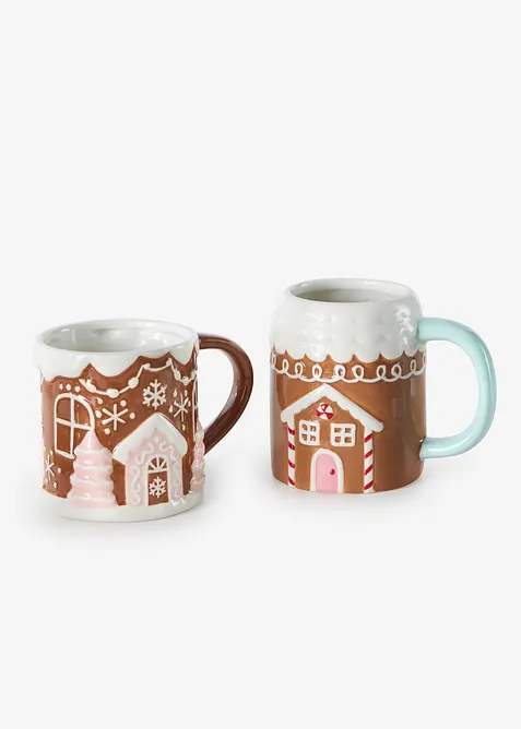 Becher mit Lebkuchen Design (2er Pack) in braun von vorne - bonprix