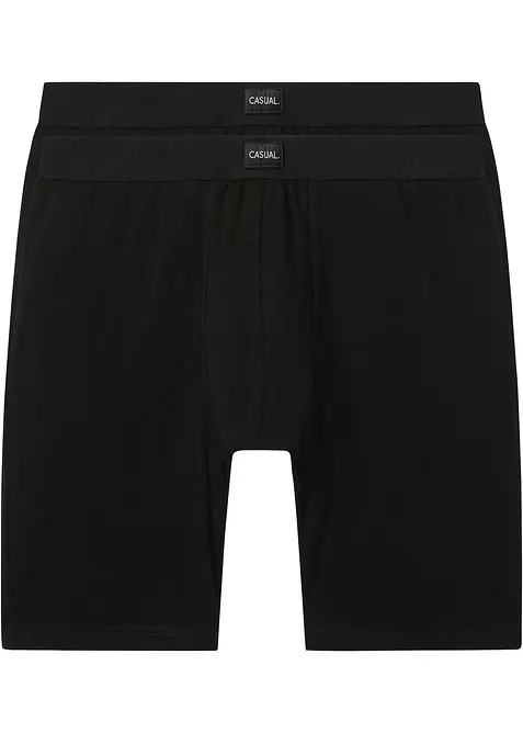 Lange Boxershorts eng mit Baumwolle (2er Pack) in schwarz von vorne - bonprix