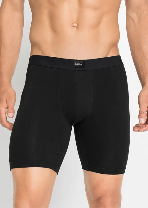 Lange Boxershorts eng mit Baumwolle (2er Pack) in schwarz von vorne - bonprix