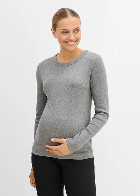Gerippte Umstandsshirts aus reiner Baumwolle (2er Pack) in grau von vorne (im Anschnitt) - bonprix