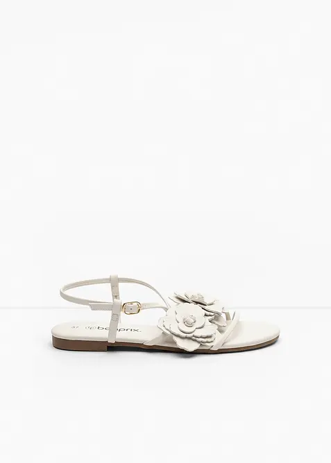 Riemchensandalen mit Blüten in weiß - bonprix