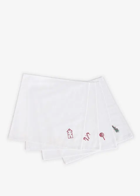 Stoffservietten aus Bio-Baumwolle mit Stickerei (4er Pack) in weiß von vorne - bonprix