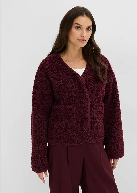 Leicht gefütterte Teddy-Jacke in rot von vorne (im Anschnitt) - bonprix