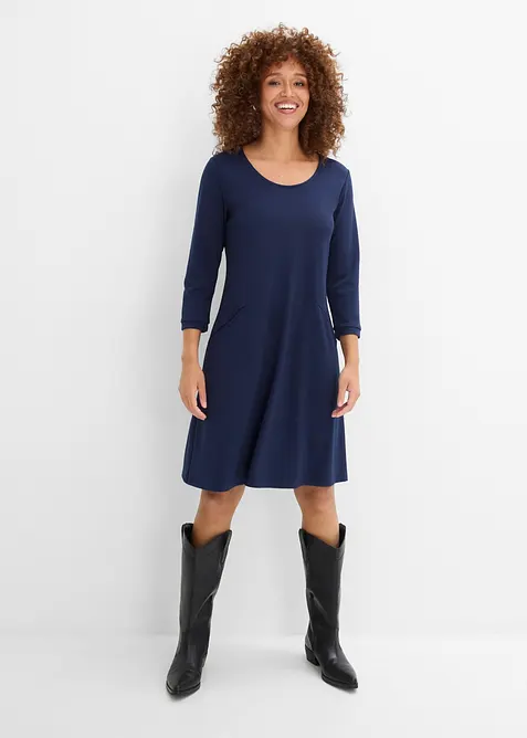 Shirtkleid aus Punto di Roma in blau von vorne (Totalaufnahme) - bonprix