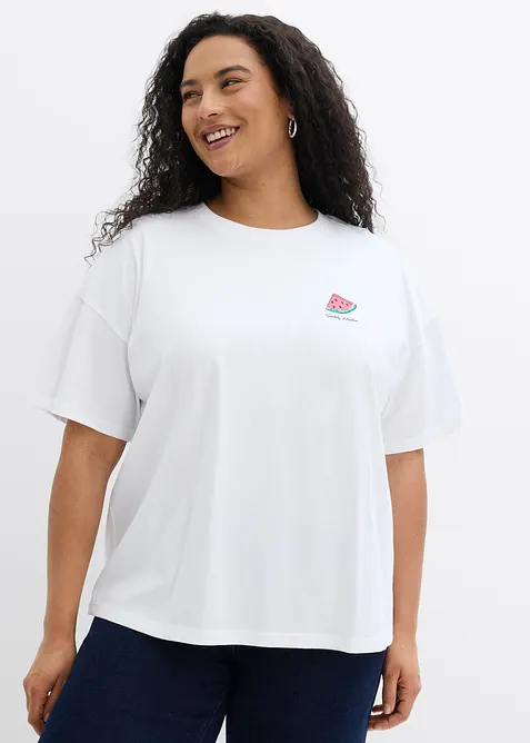 Oversize-Shirt aus reiner Bio-Baumwolle in weiß von vorne (im Anschnitt) - bonprix