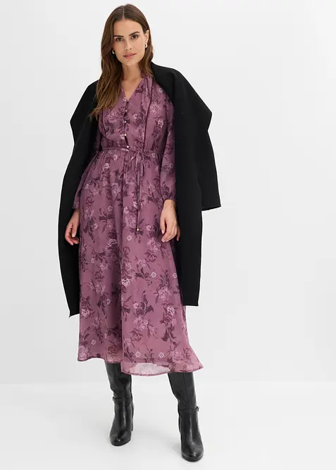 Midi-Chiffonkleid in lila im Look von vorne (Totalaufnahme) - bonprix