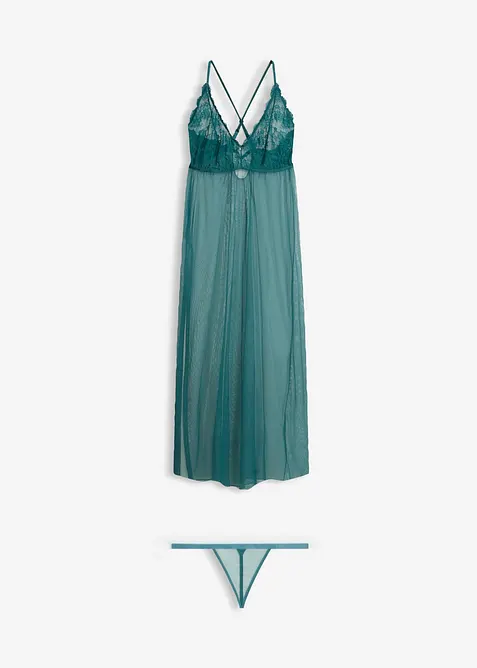 Kleid und String (2-tlg.Set) in petrol von vorne - bonprix