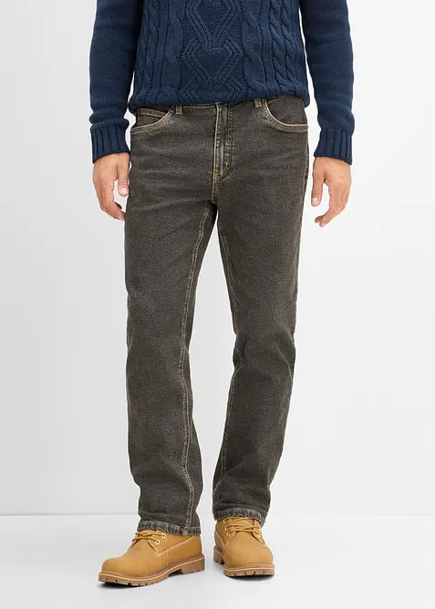 Thermo Classic-Fit Jeans mit kuscheligem Flanellfutter, Straight in schwarz von vorne - bonprix