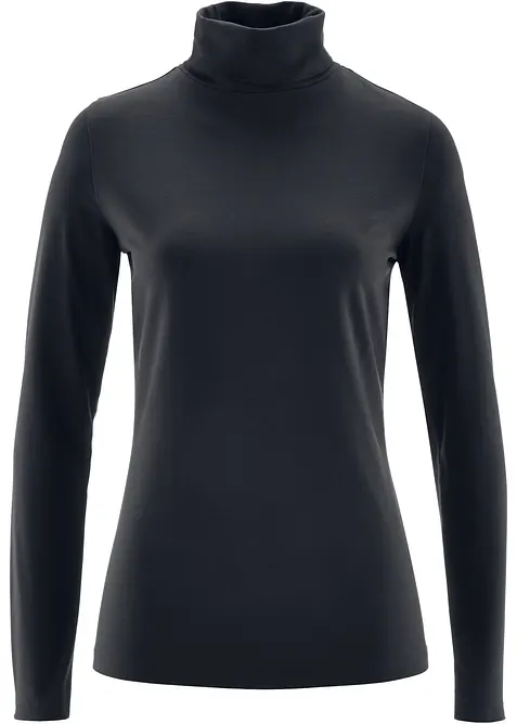 Langarmshirt mit reiner Bio-Baumwolle in schwarz von vorne - bonprix