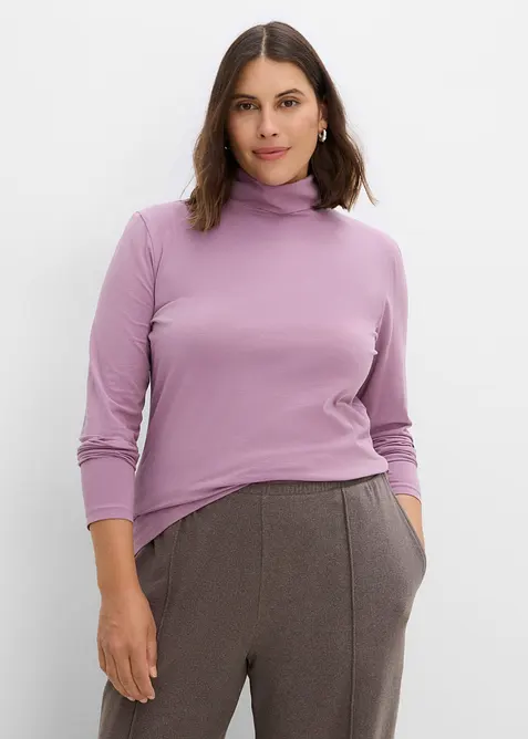 Langarmshirt mit reiner Bio-Baumwolle in lila von vorne (im Anschnitt) - bonprix