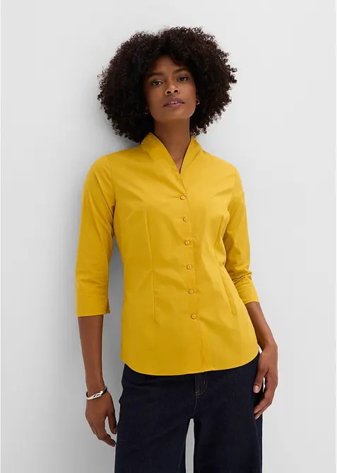 Bluse mit Stehkragen in gelb von vorne (im Anschnitt) - bonprix
