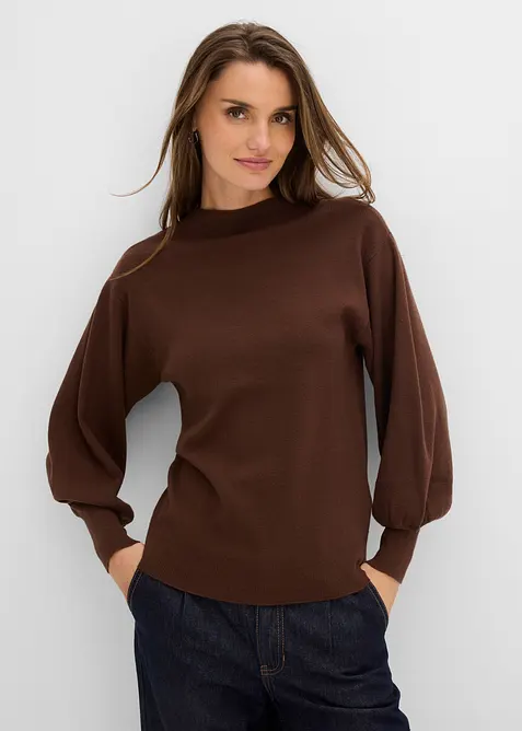 Strickpullover mit Ballonärmeln in braun von vorne (im Anschnitt) - bonprix