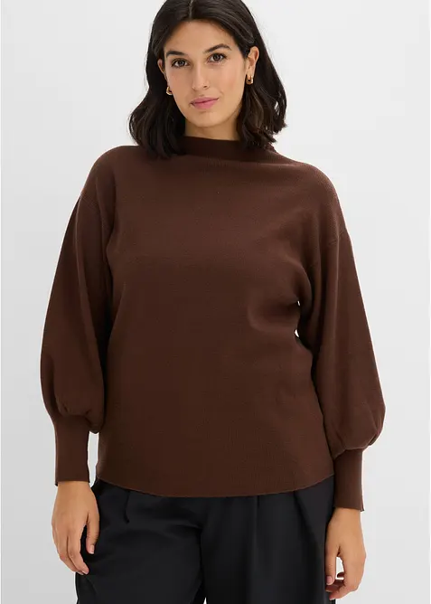 Strickpullover mit Ballonärmeln in braun von vorne (im Anschnitt) - bonprix