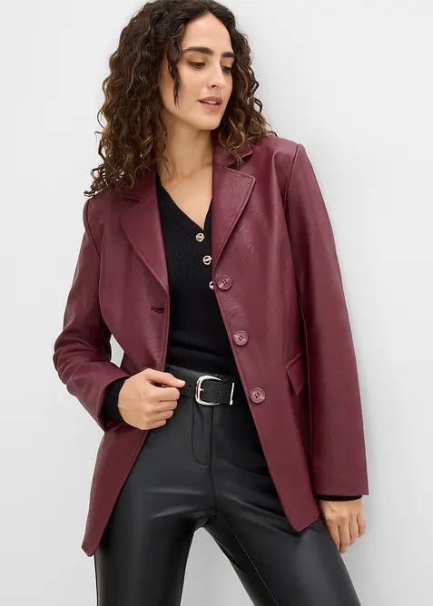 Lederimitat-Longblazer in rot von vorne (im Anschnitt) - bonprix