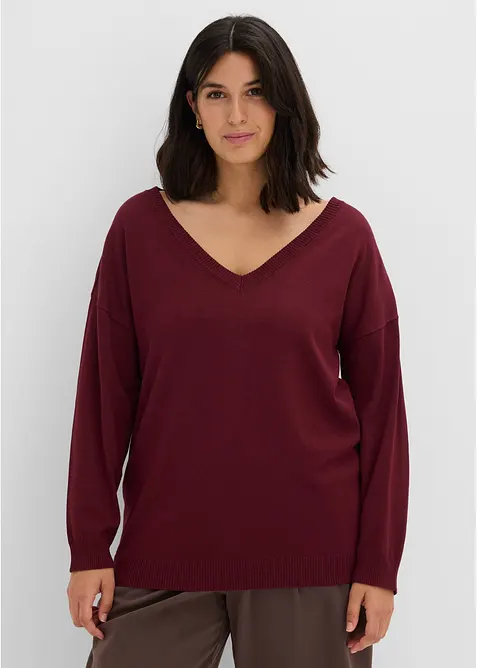 Oversize-Pullover aus Viskose- mix in rot von vorne (im Anschnitt) - bonprix