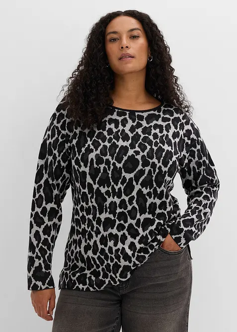 Feinstrickpullover mit Jacquardmuster in grau von vorne (im Anschnitt) - bonprix