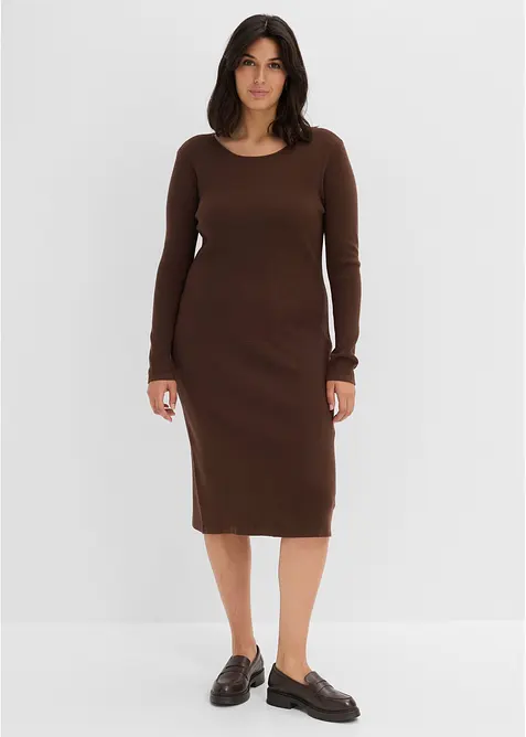 Strickkleid aus Viskose-Mix in braun von vorne (Totalaufnahme) - bonprix