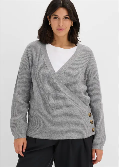 Oversize-Pullover in Wickeloptik in grau von vorne (im Anschnitt) - bonprix