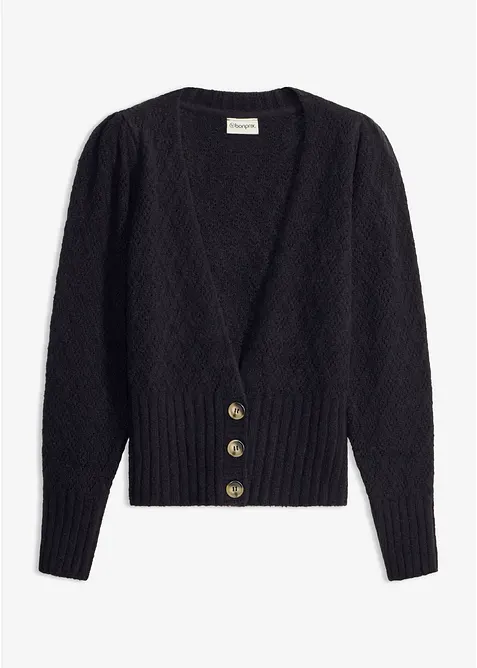 Feinstrickjacke mit Knopfdetails in schwarz von vorne - bonprix
