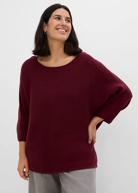 Oversize-Ripp-Pullover aus Viskose-Mix in rot von vorne (im Anschnitt) - bonprix