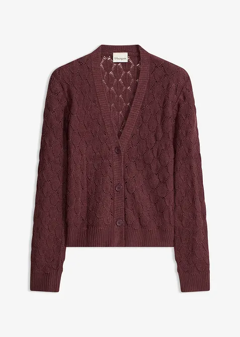 Ajour-Strickjacke in lila von vorne - bonprix