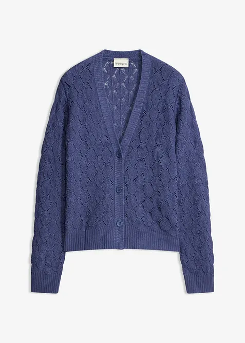 Ajour-Strickjacke in blau von vorne - bonprix