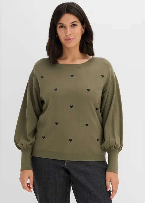 Feinstrickpullover aus Viskose-Mix in grün von vorne (im Anschnitt) - bonprix