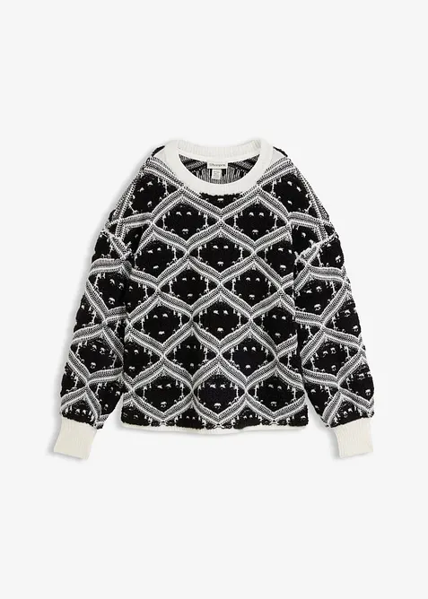 Boxy-Strickpullover in schwarz von vorne - bonprix