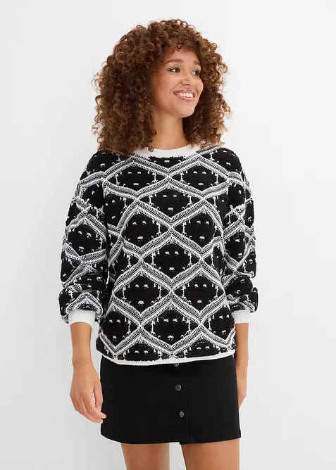 Boxy-Strickpullover in schwarz von vorne (im Anschnitt) - bonprix
