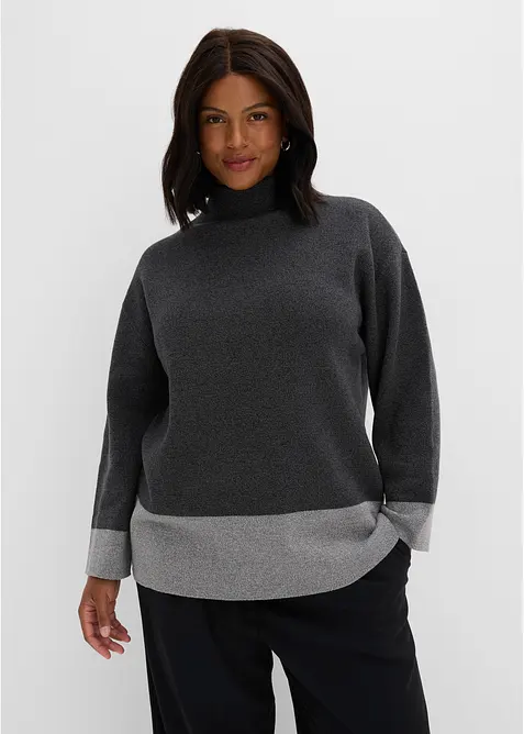 Oversize Pullover mit Stehkragen in grau von vorne (im Anschnitt) - bonprix