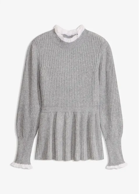 Pullover mit Blusen-Einsatz in grau von vorne - bonprix