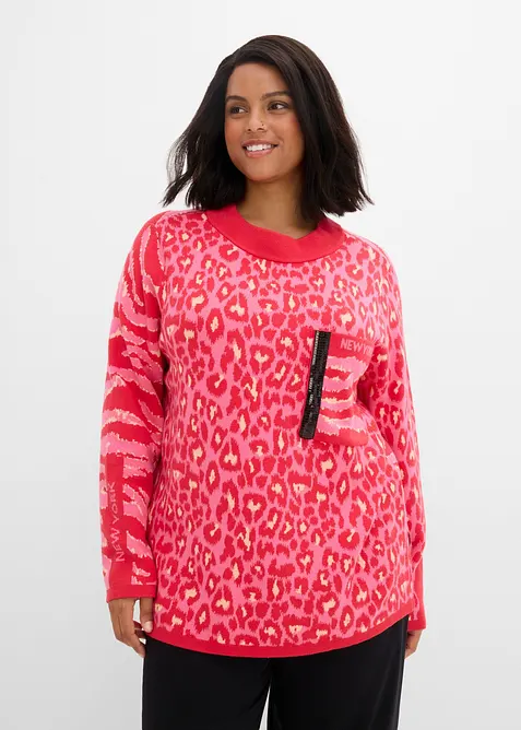 Jacquard Pullover aus Viskose-Mix in rot von vorne (im Anschnitt) - bonprix