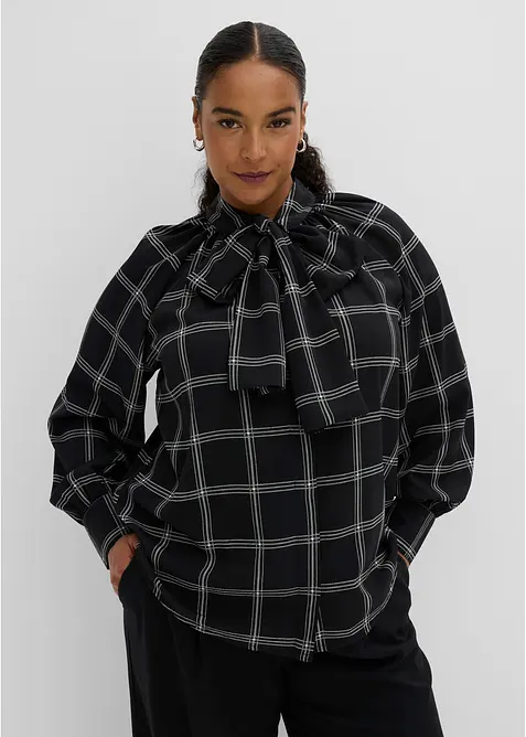 Schluppenbluse aus feinem Satin in schwarz von vorne (im Anschnitt) - bonprix