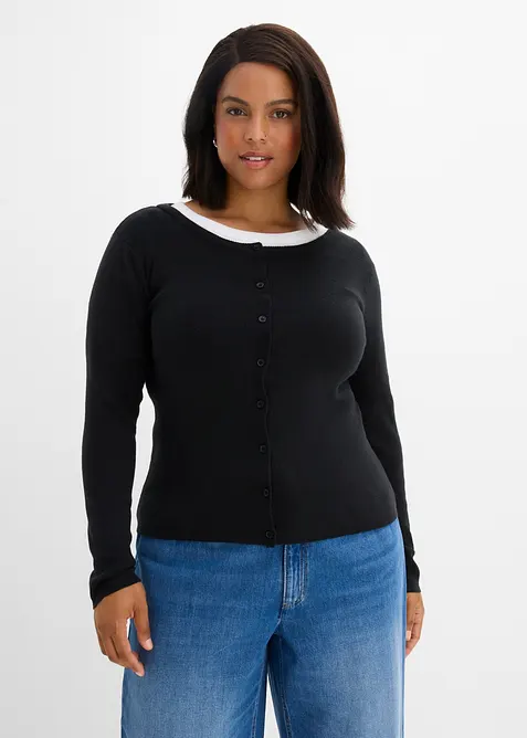 Kurze Feinstrickjacke in schwarz von vorne (im Anschnitt) - bonprix
