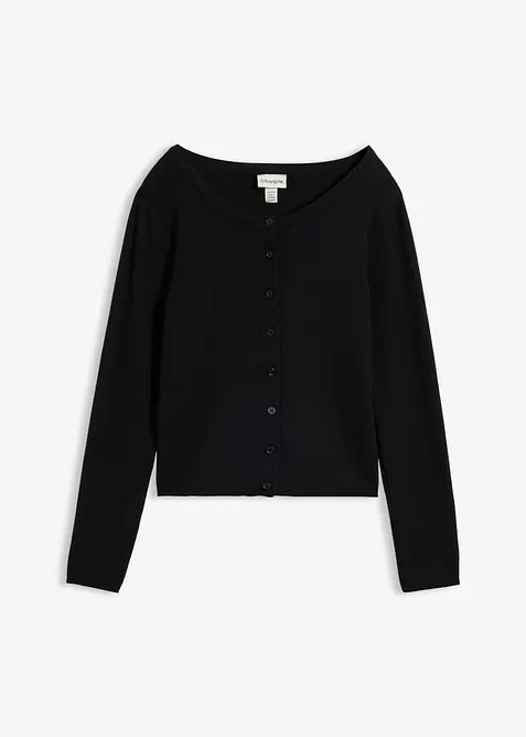 Kurze Feinstrickjacke in schwarz von vorne - bonprix