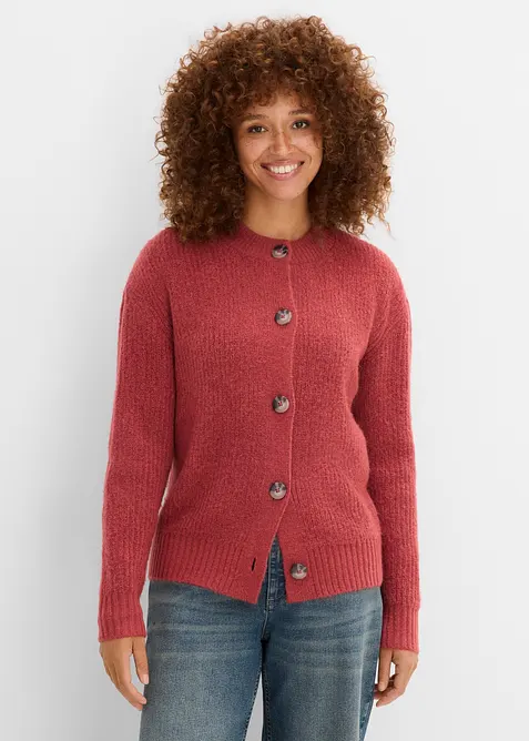 Strickjacke in rot von vorne (im Anschnitt) - bonprix