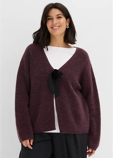 Strickpullover mit Samtschleife in lila von vorne (im Anschnitt) - bonprix