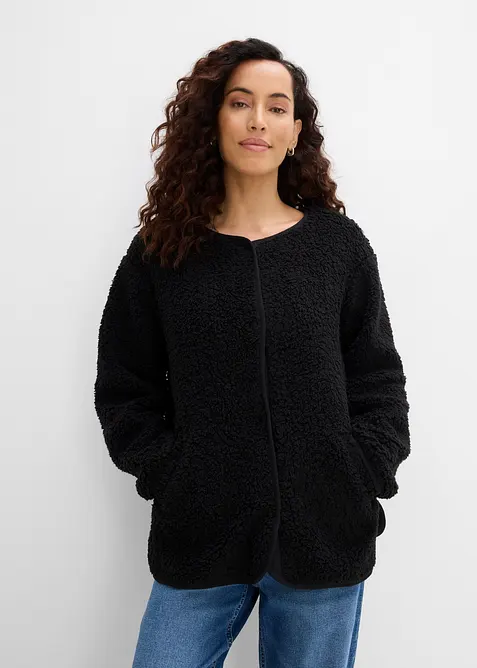 Teddy-Fleecejacke in schwarz von vorne (im Anschnitt) - bonprix