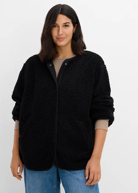 Teddy-Fleecejacke in schwarz von vorne (im Anschnitt) - bonprix
