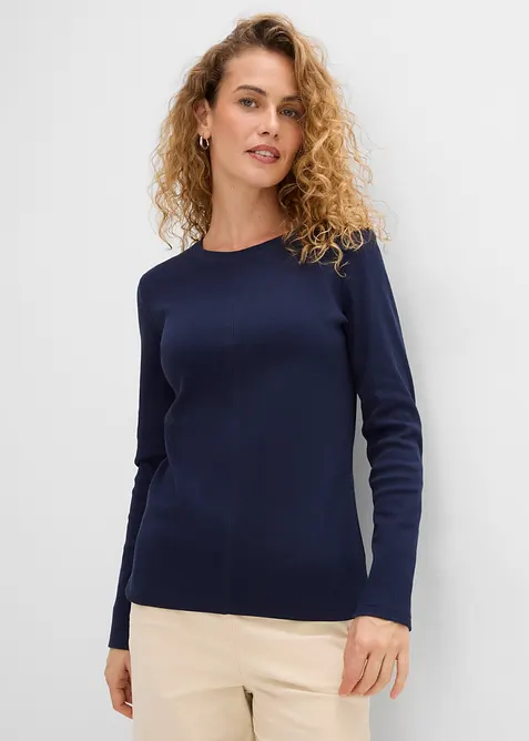 Langarmshirt in blau von vorne (im Anschnitt) - bonprix